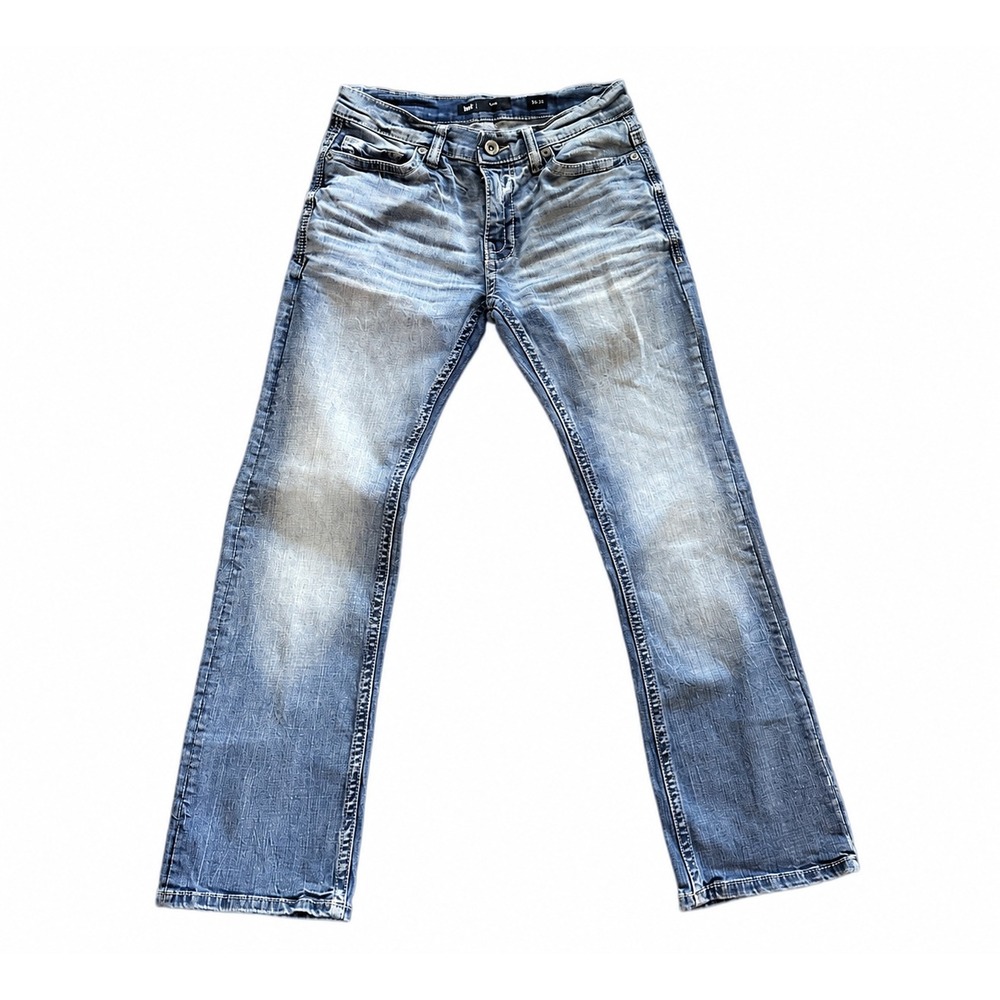 BKE Jeans Mens 28x30 Aiden Slim Bootcut Blue Light Wash Stretch Distressed Denim